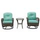 3-Piece Wicker Outdoor Bistro Seating Set with Green Cushions