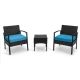3-Piece Wicker Patio Conversation Set with Blue Cushions CYHZ012-BL-DB13