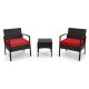 3-Piece Wicker Patio Conversation Set with Red Cushions