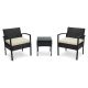 3-Piece Wicker Rattan Patio Conversation Set Table and Chairs Set with Beige Cushions