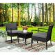 3-Piece Wicker Rattan Patio Conversation Set Table and Chairs Set with Gray Cushions