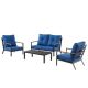 4-Piece Metal Patio Conversation Set with Blue Cushions