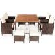 Costway 29.5 in. 9-pc Wicker Square Outdoor Dining Set with CushionGuard White Cushion