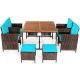 Costway 29.5 in. 9-pc Wicker Square Outdoor Dining Set with Turquoise Cushion