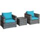 Costway 3-pc Wicker Rectangular 16 in. Outdoor Bistro Set with Blue Cushions