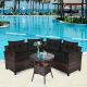 Costway 4-Piece Wicker Rectangular Patio Conversation Set w/ Black Cushions
