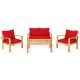 Costway 4-Pieces Patio Furniture Set Acacia Wood Outdoor Loveseat Sofa w/ Red Cushions