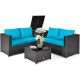 Costway 4-pc Wicker Loveseat Patio Conversation Set with Turquoise Cushions