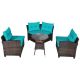 Costway 4-pc Wicker Rectangular Patio Conversation Set with Turquoise Cushions