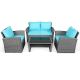 Costway 4-pcs Wicker Patio Conversation Set with CushionGuard Turquoise Cushions