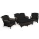 Costway 5-Piece 2 in 1 Design Wicker Patio Conversation Set w/ Black Cushions and Glass Table
