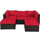 Costway 5-Piece Wicker Outdoor Sectional Set Ottoman Table w/ Red Cushions