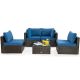 Costway 5-Piece Wicker Patio Conversation Set with Blue Cushions