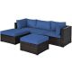 Costway 5-pc Wicker Patio Conversation Sectional Seating Set with Navy Cushions