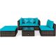 Costway 5-pc Wicker Patio Conversation Set with Turquoise Cushions