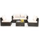 Costway 5-pc Wicker Patio Conversation Set with White Cushions