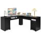 Costway 66 in. L-Shaped Black Corner Computer Desk Writing Table Study Workstation w/Drawers Storage