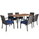 Costway 7-Piece Wicker Rectangular Outdoor Dining Set with Navy Cushions