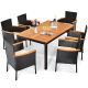 Costway 7-pc Wicker Rectangular Outdoor Dining Set with Beige Cushions