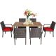 Costway 7-pc Wicker Rectangular Outdoor Dining Set with Red Cushions