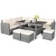 Costway 7-pcs Wicker Patio Conversation Sectional Seating Set with CushionGuard White Cushions