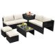 Costway 8-Piece Wicker Patio Conversation Set Storage Table Ottoman Off with White Cushions