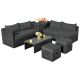 Costway 8-Piece Wicker Patio Conversation Set Storage Table Ottoman w/ Grey Cushions