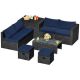 Costway 8-Piece Wicker Patio Conversation Set Storage Table Ottoman with Navy Cushions
