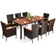 Costway 9-pc Wood Rectangle Outdoor Dining Set with Beige Cushions