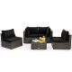 Costway Black 5-Piece Wicker Steel Patio Furniture Set with Black Cushions