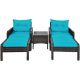 Costway Brown 5-pc Rattan Wicker Patio Conversation Ottoman Sofa Coffee Table Set with Turquoise Cushion