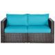 Costway Island 2-Piece Wicker Patio Conversation Set with Blue Cushions