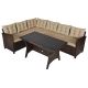 Costway Island 3-pc Wicker Dining Set Patio Furniture 6-Seats Sofa with Coffee Cushions