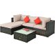 Costway Island 5-pc Wicker Outdoor Patio Rattan Furniture Sectional Conversation Set with Beige Cushion