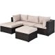 Costway Island 5-pc Wicker Patio Conversation Set with Beige Cushions