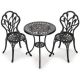 Black 3-Piece Cast Aluminum Round Patio Outdoor Bistro Set