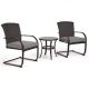 Black and Gray 3-Piece Wicker Round Outdoor Bistro Set with Gray Cushion
