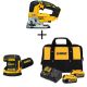 DEWALT 20-Volt MAX Li-Ion Cordless Brushless Jigsaw(Tool-Only) w/ Bonus 5 in. Sander(Tool-Only), Battery 5Ah(2), Charger & Bag