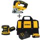 DEWALT 20-Volt MAX Li-Ion Cordless Brushless Jigsaw (Tool-Only) with 5 in. Sander (Tool-Only), Battery 5 Ah, Charger and Bag