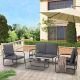 4-Piece Outdoor Deep Seating Conversation Sofa Patio Metal Furniture Set with Dark Gray Cushions