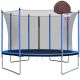 10 ft. Round Backyard Trampoline with Safety Enclosure, Basketball Hoop and Ladder in Blue