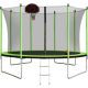 10 ft. Round Backyard Trampoline with Safety Enclosure, Basketball Hoop and Ladder in Green