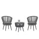 Dark Gray 3-Piece PE Wicker Outdoor Bistro Set Table and Chair Set with Table and Gray Cushions