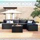 Black 6-Piece PE Wicker Rattan Outdoor Patio Furniture Sectional Sofa with Ottoman, Coffee table and Gray Cushions