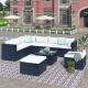 Black 9-Piece Patio PE Wicker Rattan Outdoor Conversation Sectional Sofa Set with Beige Cushions