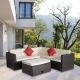 Brown 4-Piece Outdoor PE Rattan Wicker Patio Furniture Set Conversation Sofa Set with Table, Pillows and Beige Cushions