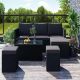 Black 5-Piece Wicker Outdoor Sectional Set with Gray Cushions