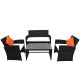 Black 4-Pieces Rattan Outdoor Patio Set All-Weather Rattan Sofa Set w/ Beige cushion and Orange pillow