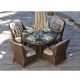 DIRECT WICKER ELLE Brown 5-Piece Wicker Round Outdoor Dining Set w/ Beige Cushions