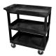 Luxor 18 in. x 32 in. 3-Tub Shelf Plastic Utility Cart w/ 5 in. Semi-Pneumatic Casters, Black